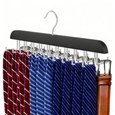 Imagem de Cabide de cinto para armário, gancho de gravata de madeira com 40 ganchos dobráveis, multifuncional, antiderrapante, de aço inoxidável, organizador de gravatas (preto, pacote com 1)