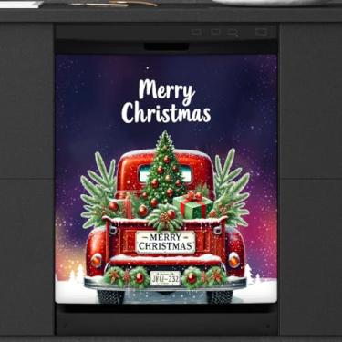 Imagem de Capa de ímã de lava-louças vermelha de Natal para caminhão, capas magnéticas para decoração de lava-louças, capa magnética para porta de geladeira, decalque de geladeira para cozinha, eletrodomésticos