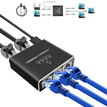 Imagem de Divisor Ethernet de 1000 Mbps 1 a 4 de alta velocidade (4 dispositivos simultaneamente em rede), divisor de Internet Gigabit 1 em 4 saídas, divisor LAN com cabo de alimentação USB, divisor RJ45 para