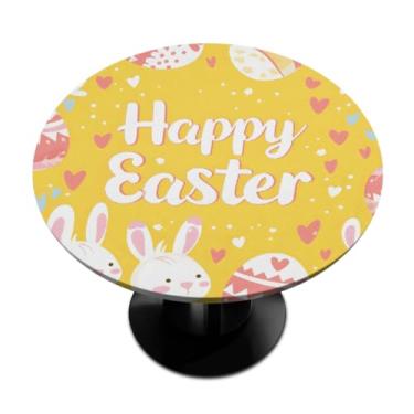 Imagem de hongjinglin Toalha de mesa redonda com borda elástica de Páscoa, toalha de mesa redonda limpável para ambientes internos e externos, pátio, jantar, cozinha, festival, decoração para mesas de 101 a 111