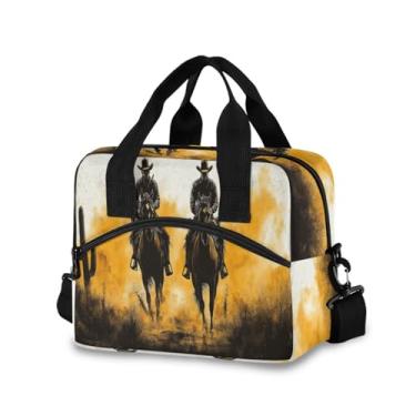 Imagem de Blueangle Lancheira isolada com estampa de cowboy do oeste americano, alça de ombro removível e alça - lancheira reutilizável para homens e mulheres (251)