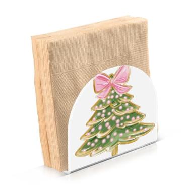 Imagem de ATTX Porta-guardanapos de Natal acrílico com design de arco rosa de árvore de Natal - organizador de mesa decorativo para cozinha, restaurante, decoração de férias de casa #773