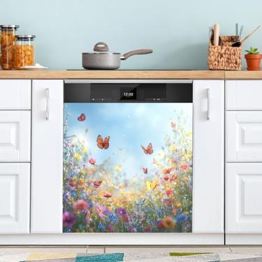 Imagem de ATTX Capa magnética para lava-louças Sea Daisies, 58,4 cm C x 66 cm A, decoração da capa da máquina de lavar louça, decalques de armário doméstico adesivos de eletrodomésticos #110