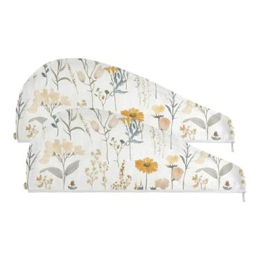 Imagem de SEHANY Toalha de cabelo de microfibra de flores coloridas elegantes para mulheres, 2 peças, turbantes de cabelo de secagem rápida com botão, touca de cabelo seco absorvente toalha de secagem de cabelo