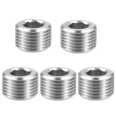 Imagem de Conjunto de encaixe de plugue de tubo macho NPT de 5 peças de aço inoxidável com contador sextavado para fechar a extremidade dos tubos, kit de plugues de soquete de rosca sextavada interna