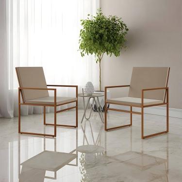 Imagem de Kit 2 Poltronas Industriais Estofadas Isa Veludo Bege Base Cobre