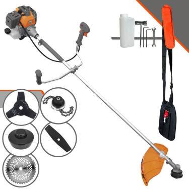 Imagem de Roçadeira Profissional Completa Tekna RL520P À Gasolina 2 Tempos 52cc 2HP de Potência Alta Rotação Com Carretel Nylon + Kit 4 Lâminas de Cortes