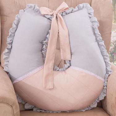Imagem de Almofada Amamentação para Bebê Luxo - Miguel Baby, Cinza e Rosa