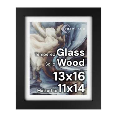 Imagem de Frame Amo Moldura de pôster de madeira maciça preta de 33 x 40, tapete branco para imagem de 28 x 35 cm, frente de vidro temperado, 3,8 cm de largura, 2,5 cm de espessura