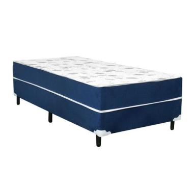 Imagem de Cama Box Conjugado Ortopédico Suede Azul 110 X 188 X 40 - Bueno Sono C