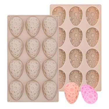 Imagem de Moldes de silicone para ovos de Páscoa, design de padrão texturizado de 12 cavidades, bandeja de cozimento bege para chocolate, doces, fabricação de sabão