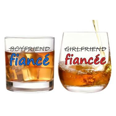 Imagem de ZUUO Namorado e Namorada Conjunto de Presente de Vidro de Uísque de Vinho de 11 Onças - Presentes de Noivado para Casais Noivo Noiva Ele Ela Seus Óculos Dela Senhor Senhora Noiva Noivo, 2 Peças