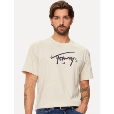 Imagem de Camiseta Tommy Jeans Masculina Regular Signature Twist Logo Tee Areia-Masculino