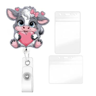 Imagem de YIHONGYAN - Carretel de crachá de férias, porta-crachás, retrátil, clipes giratórios, carretéis engraçados de crachá com design fofo de panturrilha pequena para mulheres, enfermeira, médica