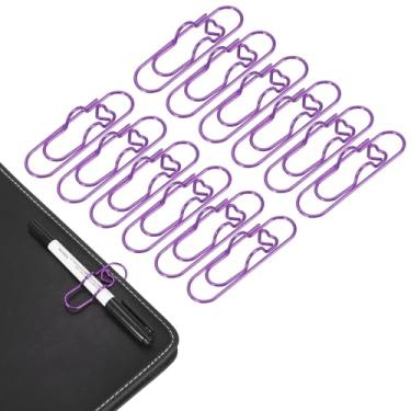 Imagem de PATIKIL Suporte de clipe de caneta para notebook, 30 peças de clipes de metal de coração, roxo