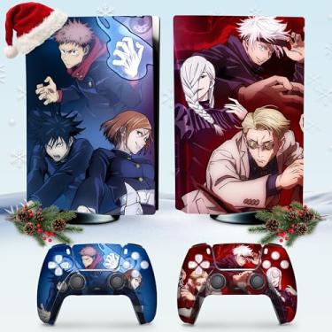 Imagem de Skins de anime para console PS5 versão em disco - 2 peças de película Jujutsu Kaisen PS5, adesivos de vinil fáceis de instalar e proteger contra arranhões, material durável e não desbota, inclui
