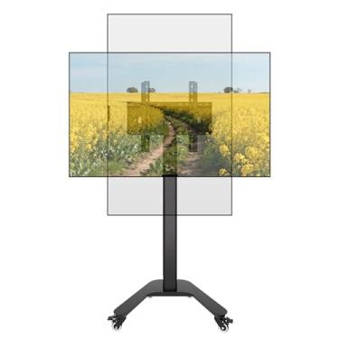 Imagem de Suporte de TV com rodas para TV LCD de 32 a 70 polegadas, painel plano/curvo, carrinho móvel de TV de tela vertical, suporte de TV de piso ajustável de altura até 52,6 kg, VESA máximo 600 x 500 mm.