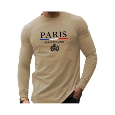 Imagem de Camiseta Masculina De Algodão Com Estampa De Paris, Manga Longa, Gola 