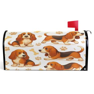 Imagem de TSENQUE Capas de caixa de correio magnéticas decorativas de primavera envoltórios de caixa de correio de vinil decorações de caixa de correio moderna desenho animado basset cão de caça tamanho grande