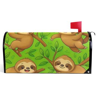 Imagem de TSENQUE Capas magnéticas decorativas para caixa de correio de primavera envoltórios de vinil caixa de correio moderna decoração de jardim bonito desenho animado preguiça verde tamanho padrão 52,6 x