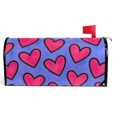 Imagem de TSENQUE Capas de caixa de correio magnéticas decorativas primavera caixa de correio envoltórios vinil férias à prova de intempéries caixa de correio decoração bonito corações rosa roxo tamanho padrão