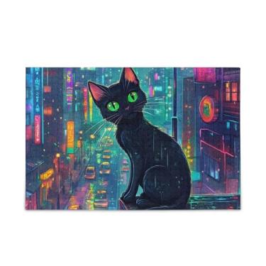 Imagem de 500 peças de quebra-cabeça colorido de gato preto de madeira e papel, quebra-cabeças divertidos para adultos