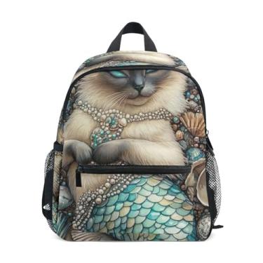 Imagem de GAIGEO Siamese Cat Mermaid Cute Backpacks for Toddlers with Whistle, Adjustable Chest Strap, Girl Backpack Lightweight & Compact for Ages 3-8