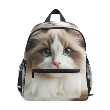 Imagem de GAIGEO Ragdoll Cat Cute Kitten Kids Mini Backpack 10x4x12 In, Kindergarten Backpack for Girls with Water Bottle Pockets, Whistle Buckle