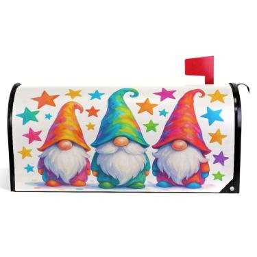Imagem de TSENQUE Gnomos fofos capas de caixa de correio decorativas brancas coloridas em vinil magnético envoltórios de caixa de correio de inverno férias à prova de intempéries decoração de caixa de correio