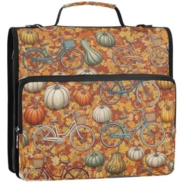Imagem de Organizador de fichário com zíper, abóboras de outono, 3 anéis, 3 anéis, bolsa floral para fichários escolares com alça de ombro, pasta de armazenamento com alça, 34,5 x 31,5 x 9 cm