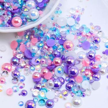 Imagem de 55G Mix de strass flatback, meias pérolas para artesanato flatback pérolas para bricolage copos sapatos unhas arte facial, 2-10 mm tamanhos mistos (série rosa roxo branco)