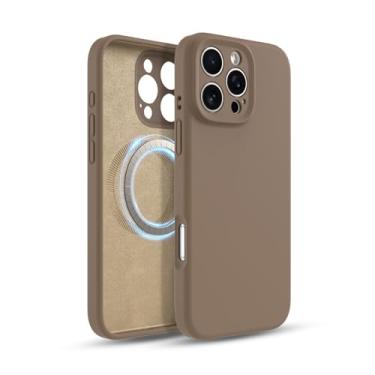 Imagem de IAIYOXI Capa de silicone magnética compatível com iPhone 14 Pro, compatível com todos os acessórios MagSafe, capa protetora à prova de choque com forro de microfibra macio antiarranhões, marrom