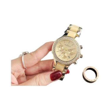 Imagem de Relógio De Quartzo Luxuoso Feminino Em Cristal Branco E Dourado, Elega