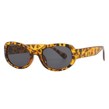 Imagem de Óculos de Sol Feminino com Pequenos Rebites Ovais, Proteção UV400, Ideal para Viagens, Esportes ao Ar Livre, Corrida e Ciclismo, Estampa de Leopardo Cinza