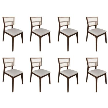Imagem de Kit 8 Cadeiras De Jantar Tela Premium Madeira Maciça Manuela Bege Veludo Mel