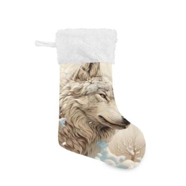 Imagem de ATTX Meias de Natal de lobo branco, suportes de presente para decorações de festas de fim de ano (17,7 polegadas, 1 pacote) #185