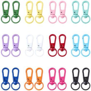 Imagem de SUNNYCLUE 1 caixa com 24 peças, 12 cores, fecho de cordão colorido, fechos de garra de lagosta, liga variada, metal giratório, chaveiro, porta-chaves, ganchos de lagosta, clipes para joias, chaveiro