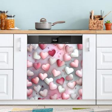 Imagem de ATTX Capa magnética para lava-louças dia dos namorados corações | Adesivo decorativo de eletrodomésticos de 58 x 66 cm para armários domésticos e eletrodomésticos #32