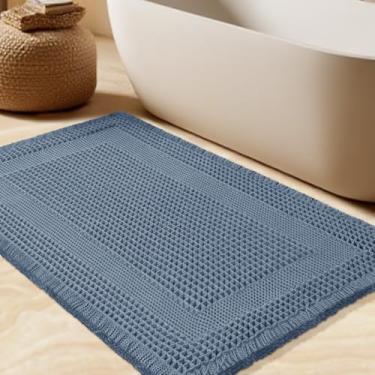 Imagem de Tapete de banho waffle, tapete de banho moderno tecido boho absorvente antiderrapante, tapetes de banheiro ultra macios, tapetes de banho de malha laváveis na máquina com borlas para banheiro, quarto