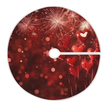 Imagem de ATTX Saia de árvore de fogos de artifício com coração dos namorados, 90 cm, decoração festiva para o Dia dos Namorados e festas de ano novo #90