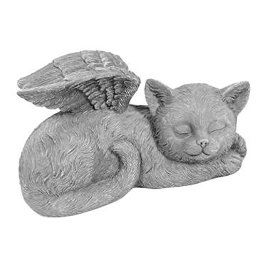 Imagem de Alomejor Estatuetas de Cachorro, Estátua Memorial de Animais de Estimação, Escultura de Jardim de Anjo Adormecido Esculpida à Mão Com Resina à Prova de Sol, para Decoração de Túmulo de (Gato anjo)