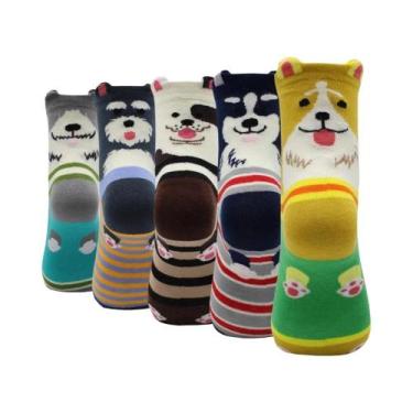 Imagem de Conjunto De Meias Kawaii De Vaca, Cachorro E Gato, 10 Peças (5 Pares) 