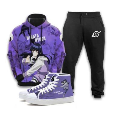 Imagem de Kit Conjunto De Moletom Naruto Anime Blusa Mais Calça E Tênis, Lilás