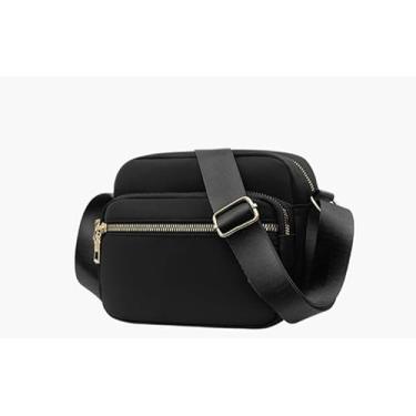 Imagem de Bolsa transversal quadrada pequena unissex casual com alça ajustável, bolsa de ombro com vários bolsos, carteira para telefones, Preto, Small