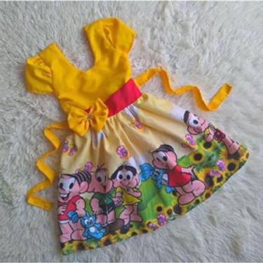 Imagem de Vestido Infantil Temático Simples T. da (Monica) Amarelo, 03 anos a 04