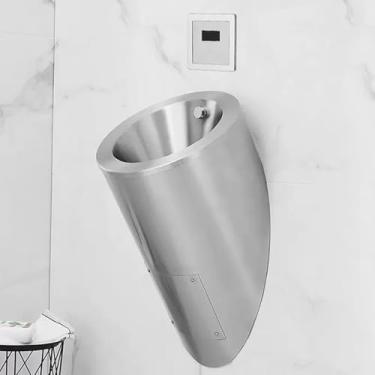 Imagem de pcagfaajmh Mictório de aço inoxidável montado na parede em formato oval, mictório de descarga de alta eficiência para comercial, mictório com sensor automático, respingos - vaso sanitário para bares