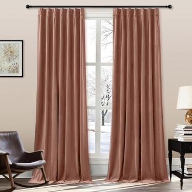 Imagem de AUSSPVOCT Conjunto de 2 painéis de cortinas plissadas de veludo Dusty Rose Pinch 228,6 cm, cortinas blackout macias com ganchos, painéis de janela com aba traseira com isolamento térmico para quarto