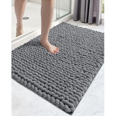 Imagem de DEXI Tapetes de banheiro 61 x 91 cm, tapete de banho lavável antiderrapante, tapetes de banho super absorventes de chenille ultra grossos para piso de chuveiro, tapete felpudo fofo de pelúcia para