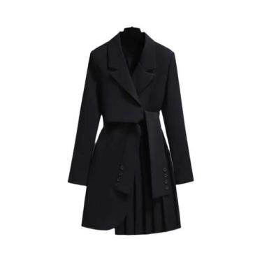 Imagem de Vestido Plissado De Manga Longa Feminino Moda Coreana Caqui Branco Pre