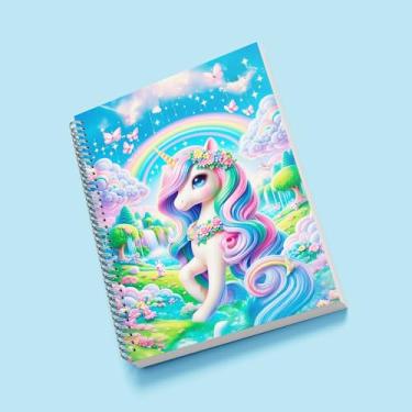 Imagem de Caderno Universitário Capa Dura Decorado Unicórnio, Espiral, com Adesivos (CAPA 4, 15 MATÉRIAS (300 FLS))